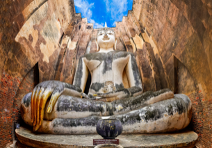 Large Sitting Budha in Wat Si Chum temple in Sukhothai, Thailand